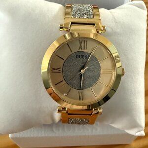 Gold-Tone Crystal Bangle Analog Watch